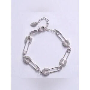 Silver Safety Pin Link Bracelet Dainty